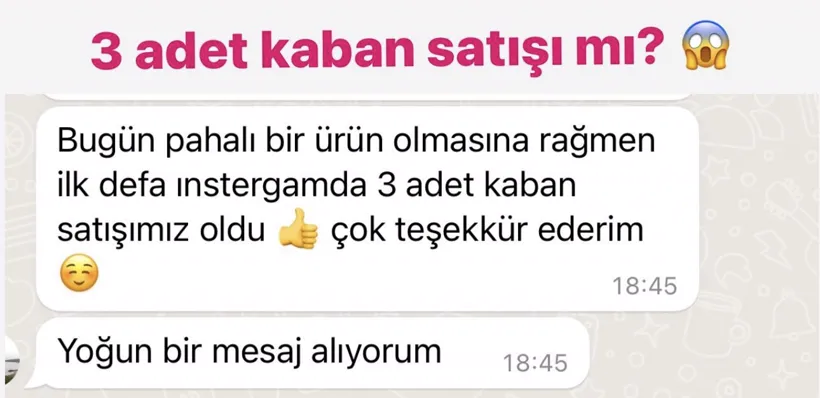 Müşteri mesajı: Instagram'dan ilk kez 3 adet kaban satışı yaptık, çok teşekkür ederim.